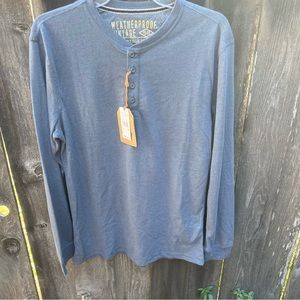 The Vintage Henley Weatherproof Mens NWT Long Sleeve Heather Blue Shirt Size M